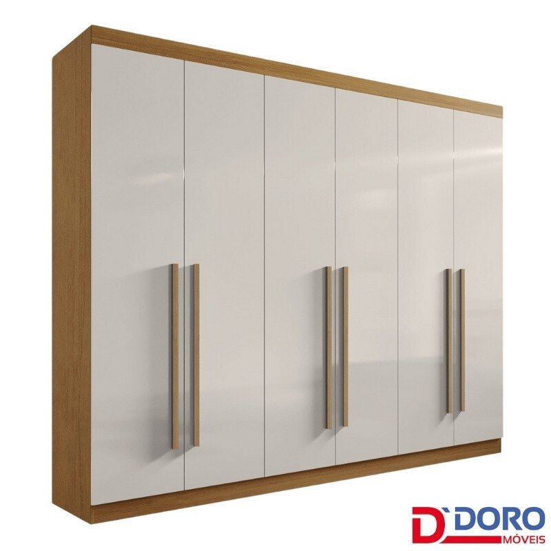 Roupeiro Casal Da Vinci Plus Cinamomo/Off 6 Portas 6 Gavetas 100% MDF Larg. 2.75m - D Doro