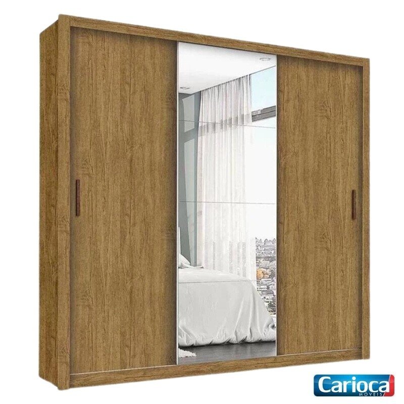 Roupeiro Casal Veneza Cinamomo 3 Portas 4 Gavetas C/ 1 Espelho Larg. 1.88m - Carioca