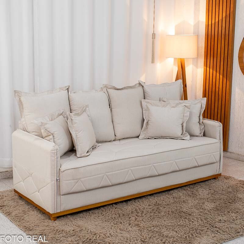 Sofá 3 lugares Vican Larg. 2.00m Linho Bege 5044 - Molas Bonnel - Imagem 3