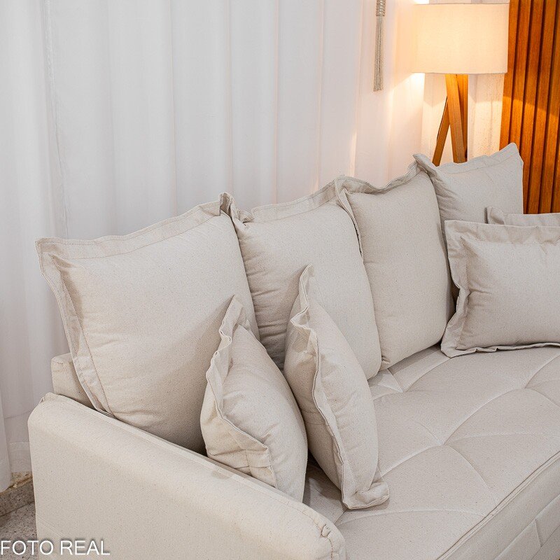 Sofá 3 lugares Vican Larg. 2.00m Linho Bege 5044 - Molas Bonnel - Imagem 5