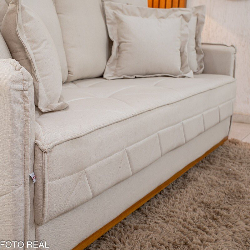 Sofá 3 lugares Vican Larg. 2.00m Linho Bege 5044 - Molas Bonnel - Imagem 6