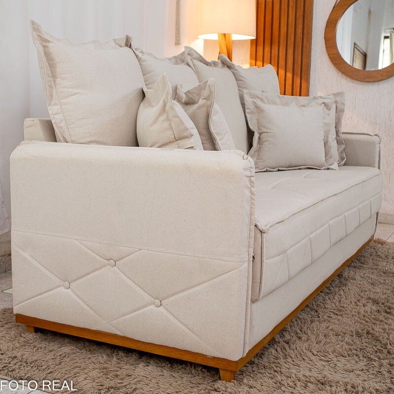 Sofá 3 lugares Vican Larg. 2.00m Linho Bege 5044 - Molas Bonnel - Imagem 8