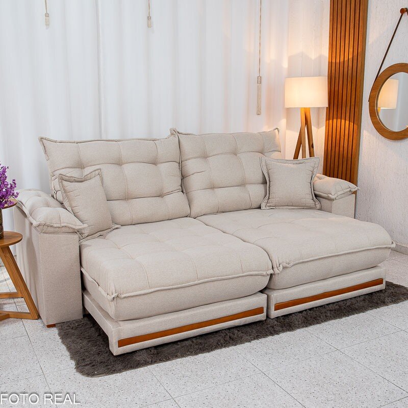 Sofá Retrátil Reclinável Barcelona 2.30m Linho Bege 459 - D33 e Molas Ensacadas Pocket