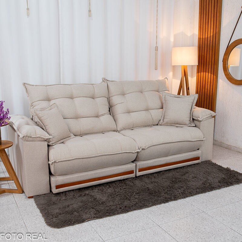 Sofá Retrátil Reclinável Barcelona 2.30m Linho Bege 459 - D33 e Molas Ensacadas Pocket - Imagem 2