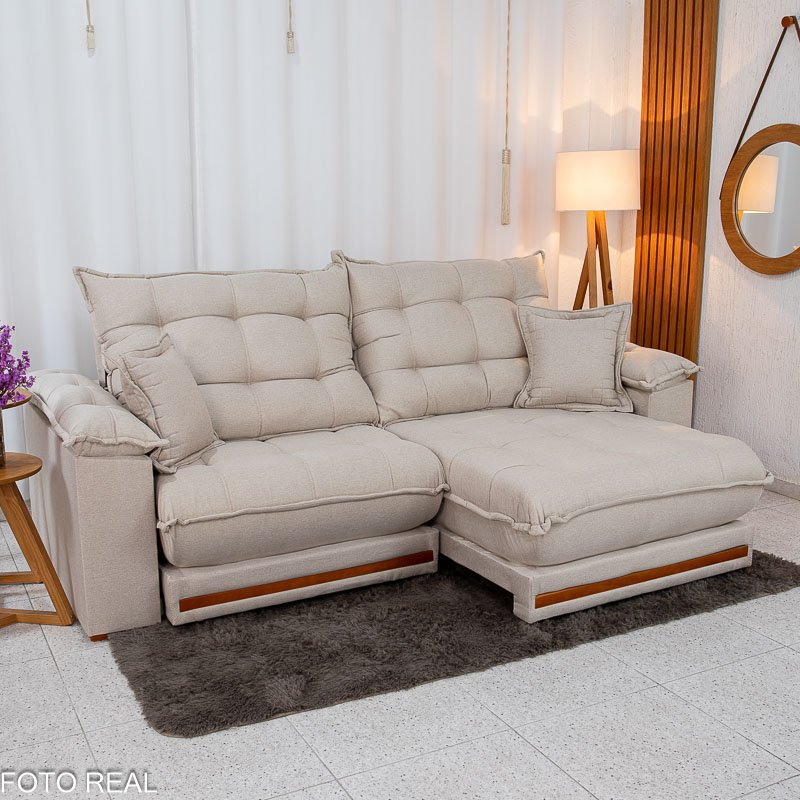 Sofá Retrátil Reclinável Barcelona 2.30m Linho Bege 459 - D33 e Molas Ensacadas Pocket - Imagem 3
