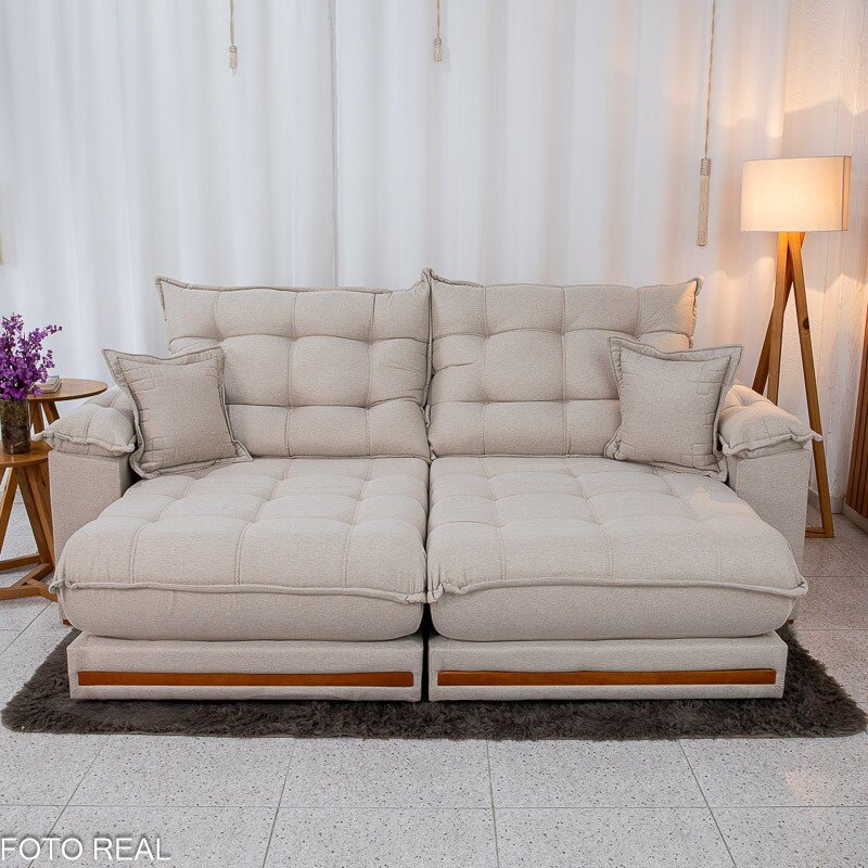Sofá Retrátil Reclinável Barcelona 2.30m Linho Bege 459 - D33 e Molas Ensacadas Pocket - Imagem 4