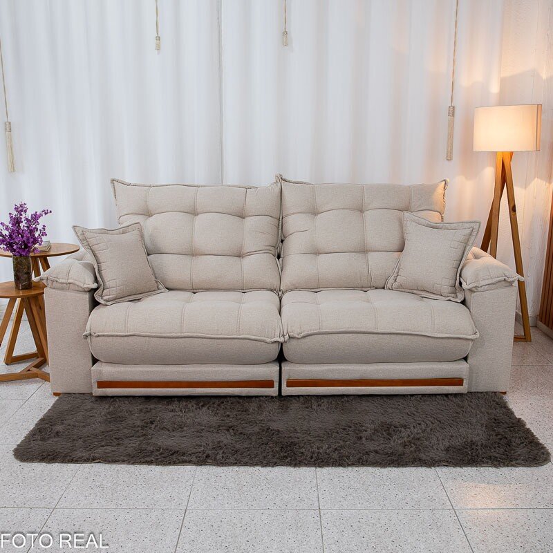 Sofá Retrátil Reclinável Barcelona 2.30m Linho Bege 459 - D33 e Molas Ensacadas Pocket - Imagem 5