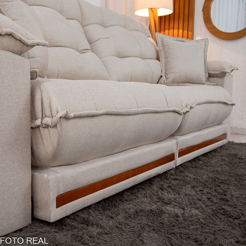 Sofá Retrátil Reclinável Barcelona 2.30m Linho Bege 459 - D33 e Molas Ensacadas Pocket - Imagem 7