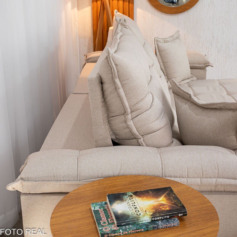 Sofá Retrátil Reclinável Barcelona 2.30m Linho Bege 459 - D33 e Molas Ensacadas Pocket - Imagem 8