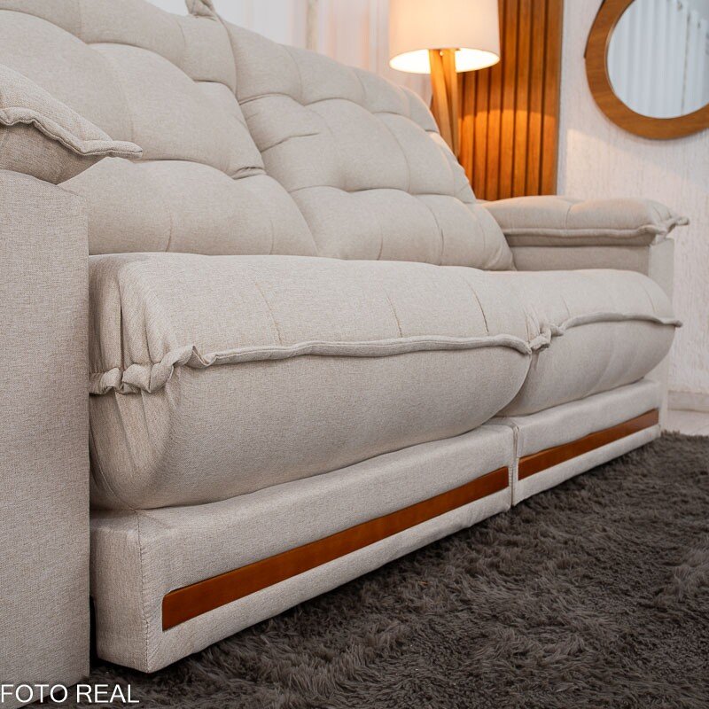 Sofá Retrátil Reclinável Barcelona 2.50m Linho Bege 459 - D33 e Molas Ensacadas - Imagem 7