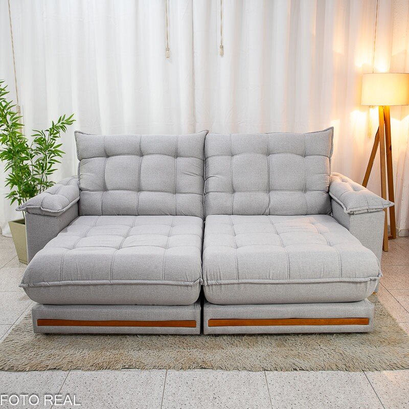 Sofá Retrátil Reclinável Barcelona 2.50m Linho Cinza Claro 461 - D33 e Molas Ensacadas