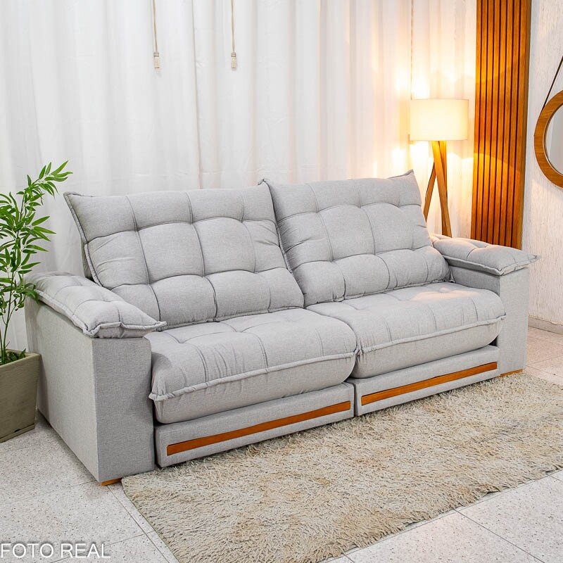 Sofá Retrátil Reclinável Barcelona 2.50m Linho Cinza Claro 461 - D33 e Molas Ensacadas - Imagem 4