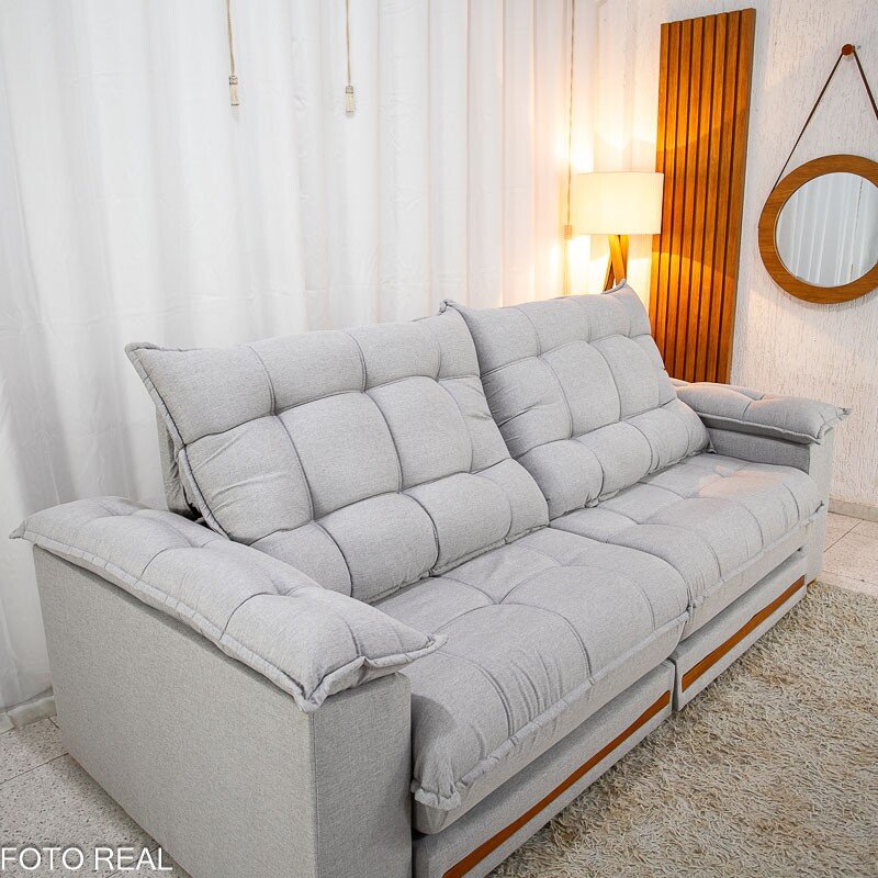 Sofá Retrátil Reclinável Barcelona 2.50m Linho Cinza Claro 461 - D33 e Molas Ensacadas - Imagem 6