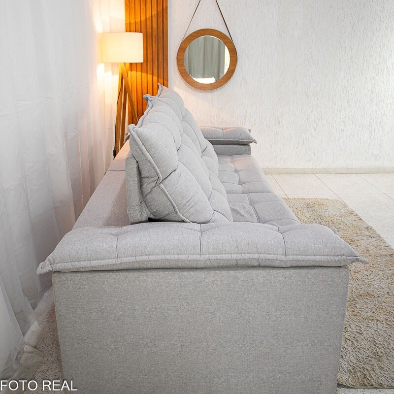Sofá Retrátil Reclinável Barcelona 2.50m Linho Cinza Claro 461 - D33 e Molas Ensacadas - Imagem 8