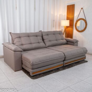 Sofá Retrátil Reclinável Barcelona 2.90m Linho Capuccino 420 - D33 e Molas Ensacadas