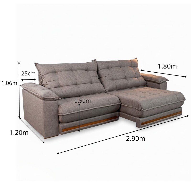 Sofá Retrátil Reclinável Barcelona 2.90m Linho Capuccino 420 - D33 e Molas Ensacadas - Imagem 2