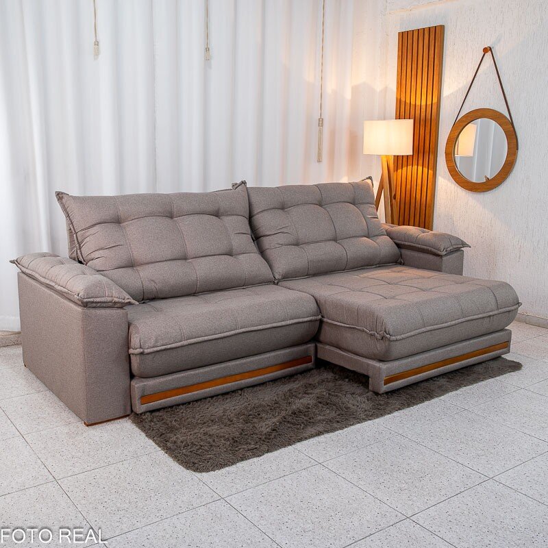 Sofá Retrátil Reclinável Barcelona 2.90m Linho Capuccino 420 - D33 e Molas Ensacadas - Imagem 3