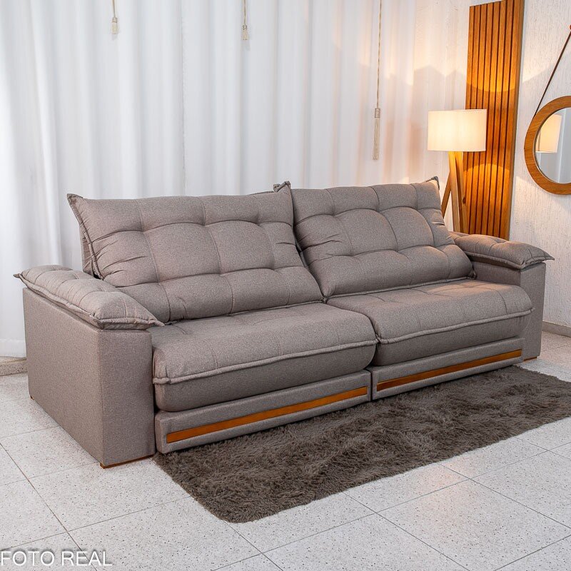 Sofá Retrátil Reclinável Barcelona 2.90m Linho Capuccino 420 - D33 e Molas Ensacadas - Imagem 4