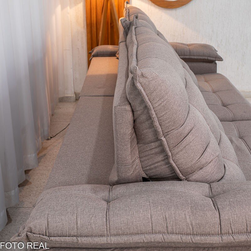 Sofá Retrátil Reclinável Barcelona 2.90m Linho Capuccino 420 - D33 e Molas Ensacadas - Imagem 8