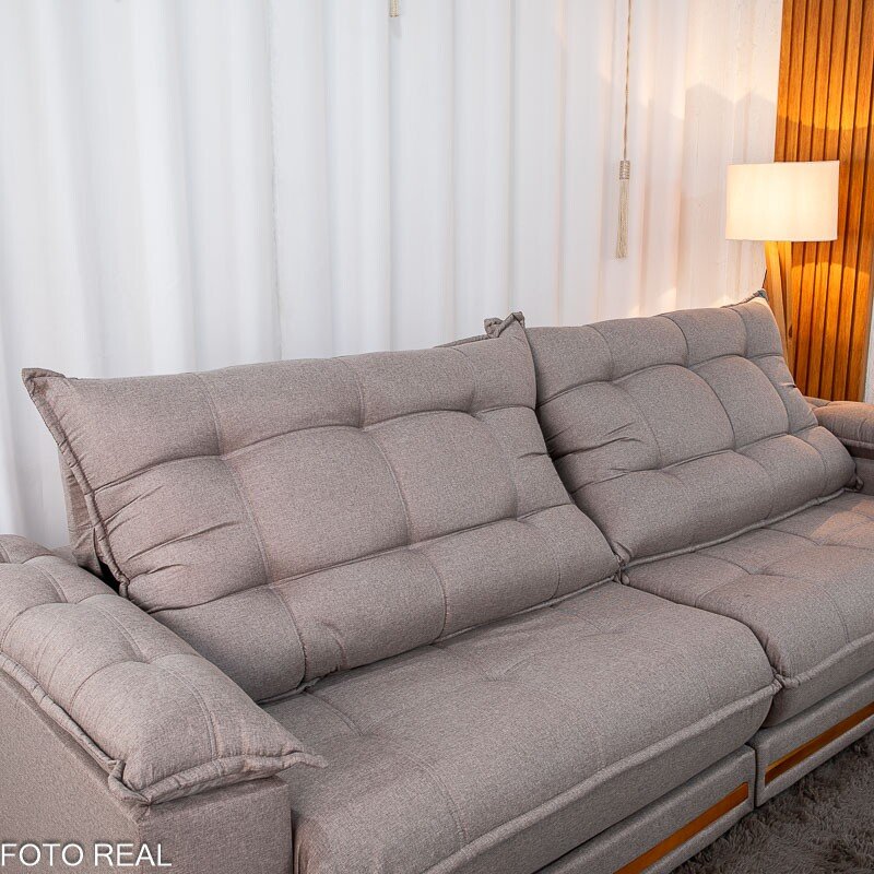 Sofá Retrátil Reclinável Barcelona 2.90m Linho Capuccino 420 - D33 e Molas Ensacadas - Imagem 9
