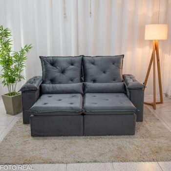 Sofá Retrátil Reclinável City 1.95m Veludo Cinza - D28