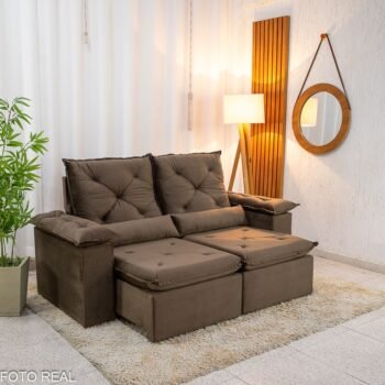 Sofá Retrátil Reclinável City 1.95m Veludo Marrom - D28