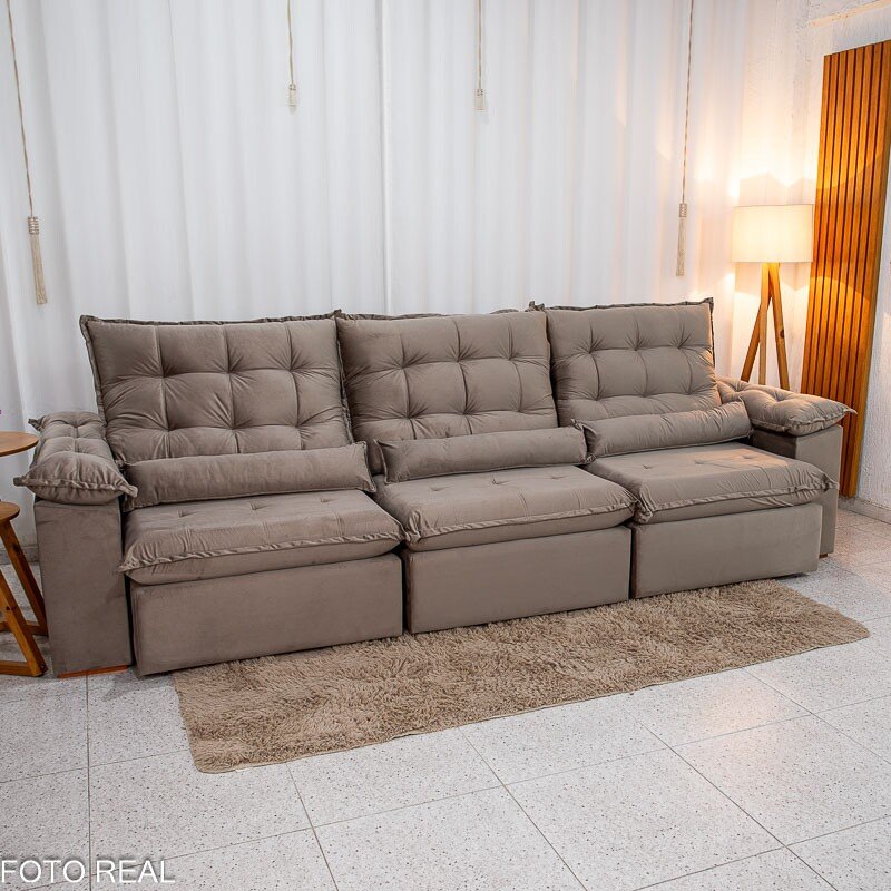 Sofá Retrátil Reclinável Emanuelly 3.20m Veludo Capuccino 02 - Imagem 3