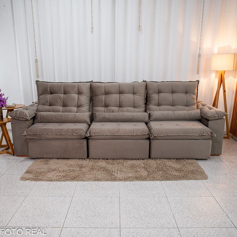 Sofá Retrátil Reclinável Emanuelly 3.20m Veludo Capuccino 02 - Imagem 5