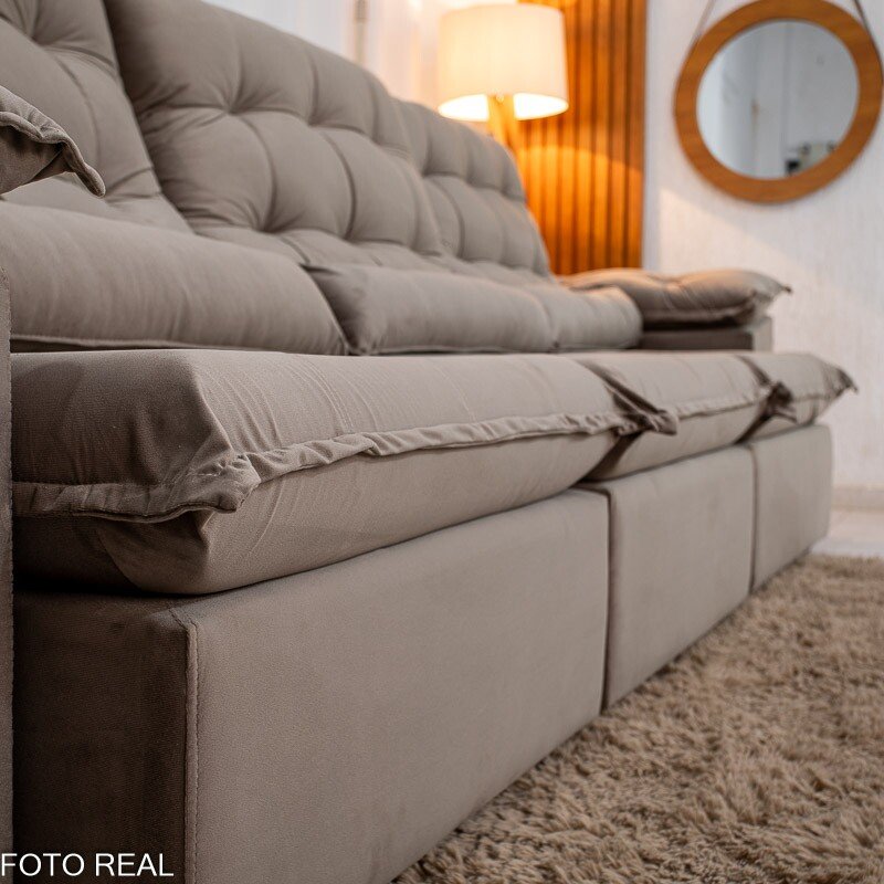 Sofá Retrátil Reclinável Emanuelly 3.20m Veludo Capuccino 02 - Imagem 6