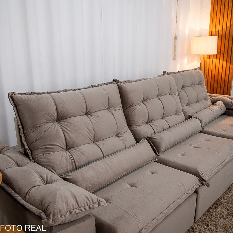 Sofá Retrátil Reclinável Emanuelly 3.20m Veludo Capuccino 02 - Imagem 7
