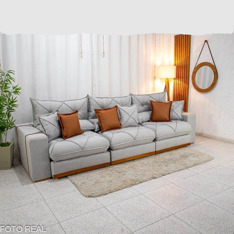 Sofá Retrátil Reclinável Gran Bello 3.20m Linho Cinza - Molas Ensacadas - Imagem 3