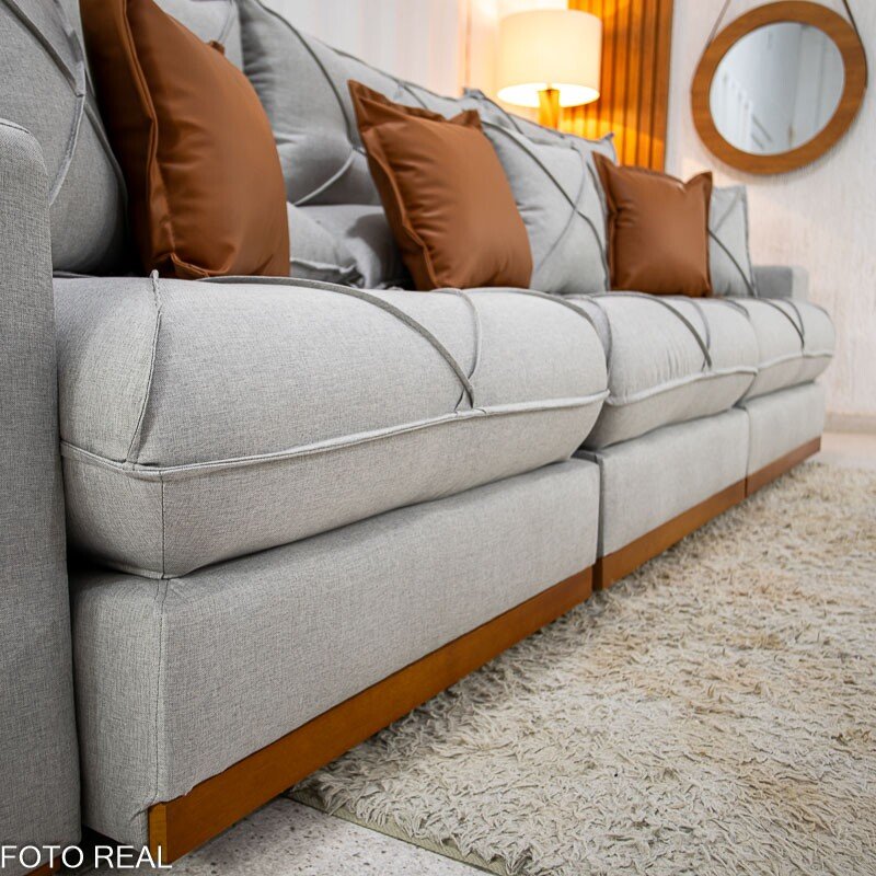 Sofá Retrátil Reclinável Gran Bello 3.20m Linho Cinza - Molas Ensacadas - Imagem 5