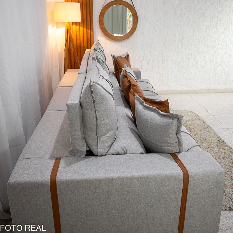 Sofá Retrátil Reclinável Gran Bello 3.20m Linho Cinza - Molas Ensacadas - Imagem 7