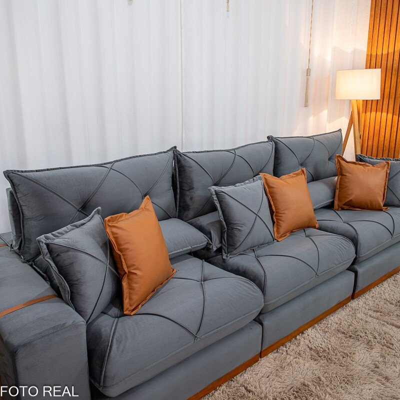 Sofá Retrátil Reclinável Gran Bello 3.20m Veludo Cinza - Molas Ensacadas - Imagem 7