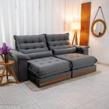 Sofá Retrátil Reclinável Istambul 2.50m Veludo Cinza 403 - Espuma D33