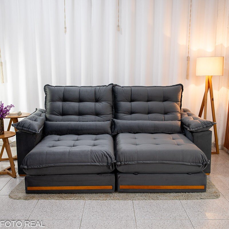 Sofá Retrátil Reclinável Istambul 2.50m Veludo Cinza 403 - Espuma D33 - Imagem 4