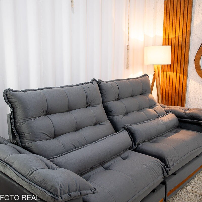 Sofá Retrátil Reclinável Istambul 2.50m Veludo Cinza 403 - Espuma D33 - Imagem 6