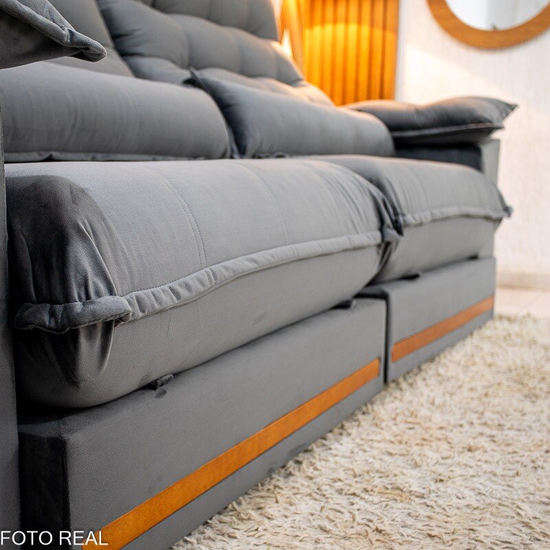 Sofá Retrátil Reclinável Istambul 2.50m Veludo Cinza 403 - Espuma D33 - Imagem 7