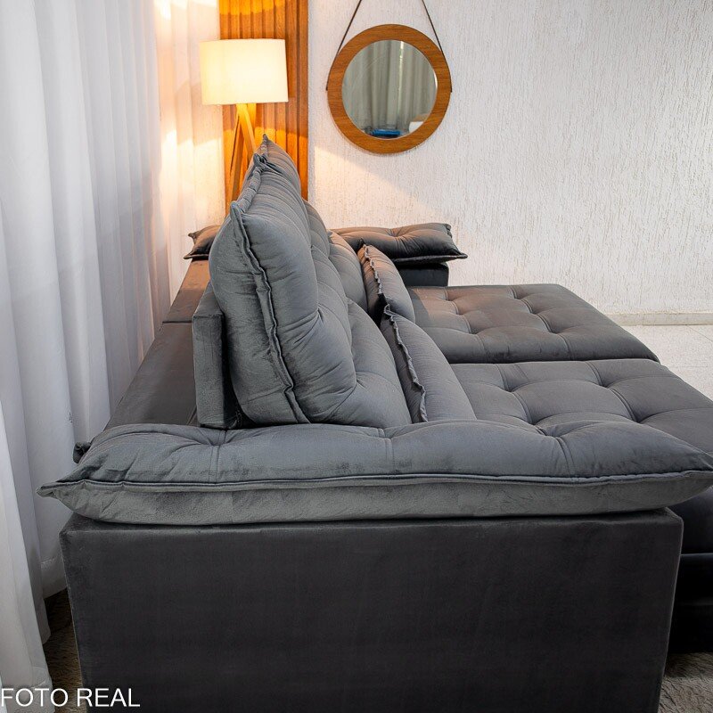 Sofá Retrátil Reclinável Istambul 2.50m Veludo Cinza 403 - Espuma D33 - Imagem 8