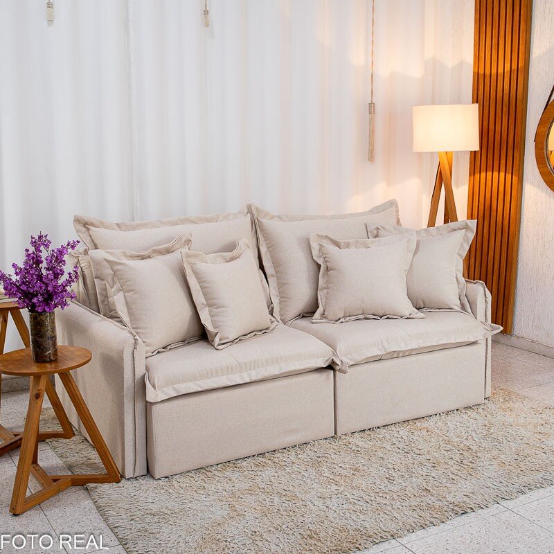 Sofá Retrátil Reclinável Lima 2.00m Linho Bege A57 - Sem Caixa - Imagem 5