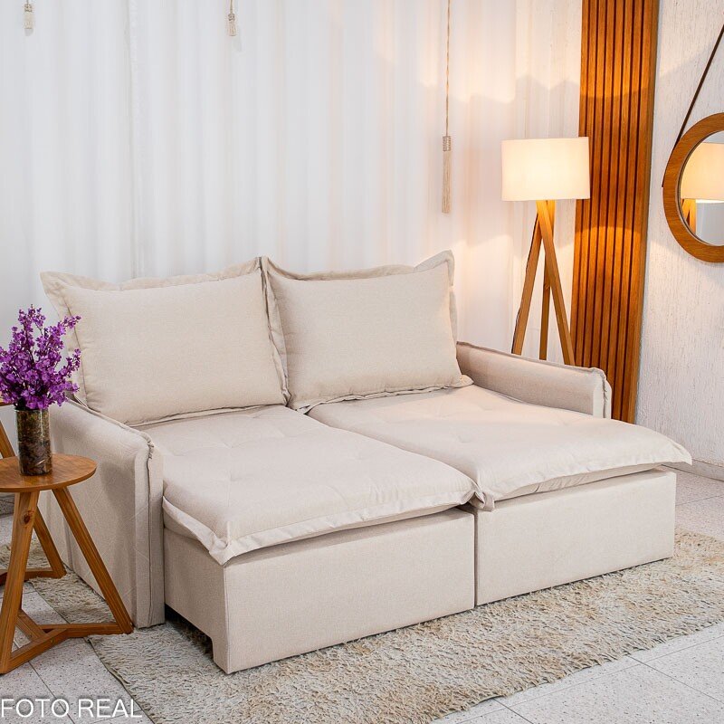 Sofá Retrátil Reclinável Lima 2.00m Linho Bege A57 - Sem Caixa - Imagem 6