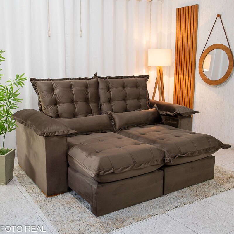 Sofá Retrátil Reclinável Maldivas 2.10m Veludo Marrom A17 - D28 Pró Aditivada - Imagem 2