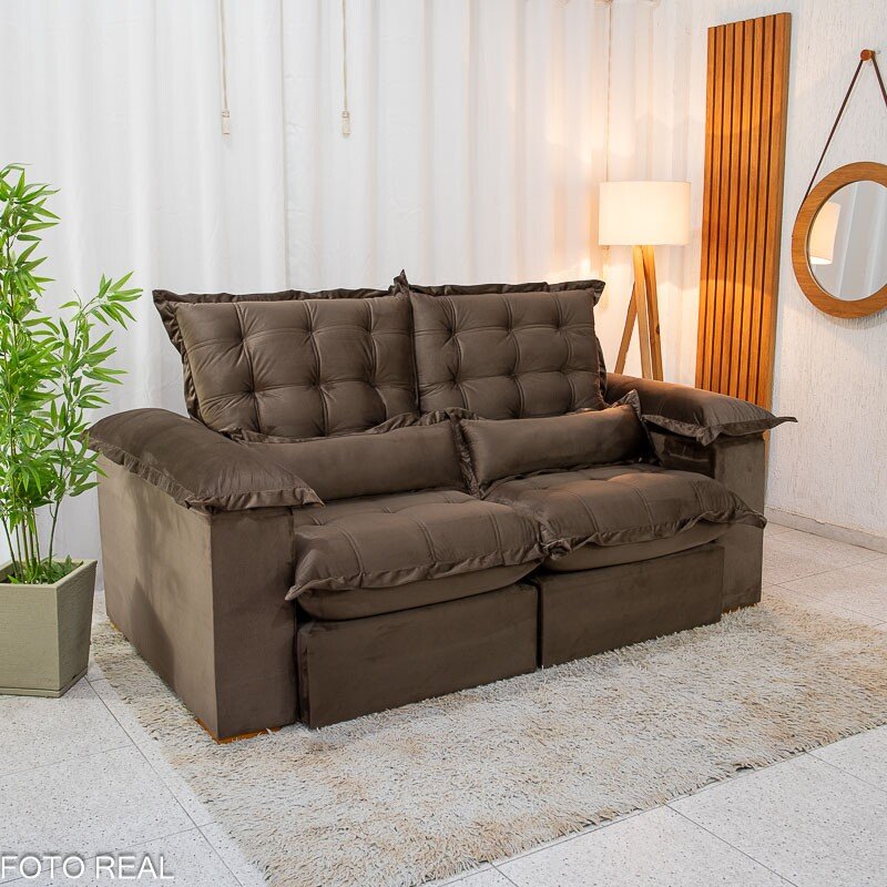 Sofá Retrátil Reclinável Maldivas 2.10m Veludo Marrom A17 - D28 Pró Aditivada - Imagem 4