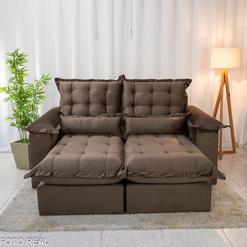 Sofá Retrátil Reclinável Maldivas 2.10m Veludo Marrom A17 - D28 Pró Aditivada - Imagem 5