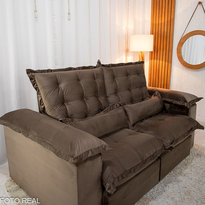 Sofá Retrátil Reclinável Maldivas 2.10m Veludo Marrom A17 - D28 Pró Aditivada - Imagem 7