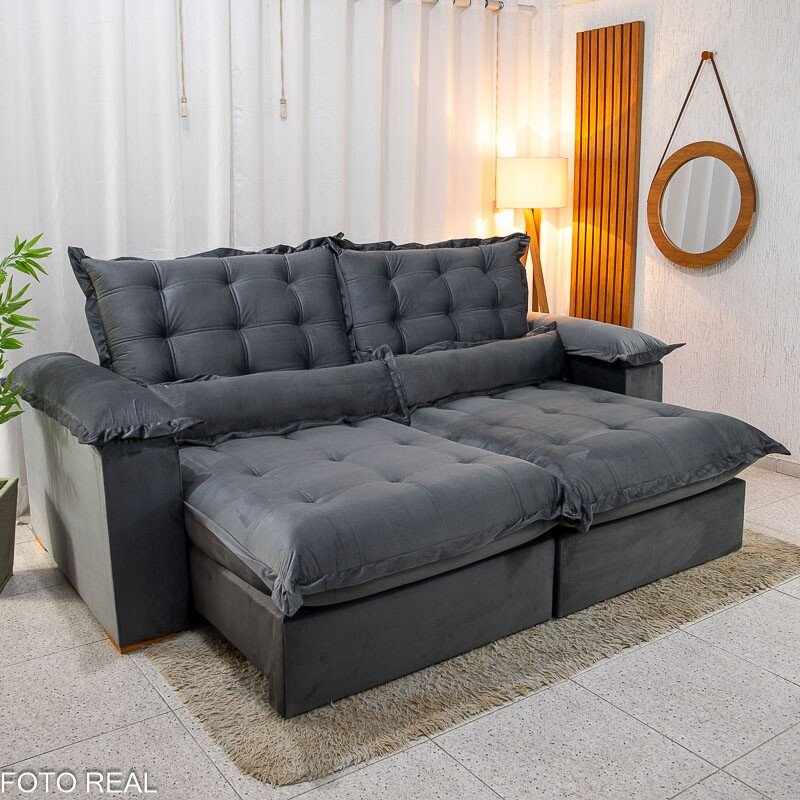 Sofá Retrátil Reclinável Maldivas 2.30m Veludo Grafite A15 - D28 Pró Aditivada - Imagem 3