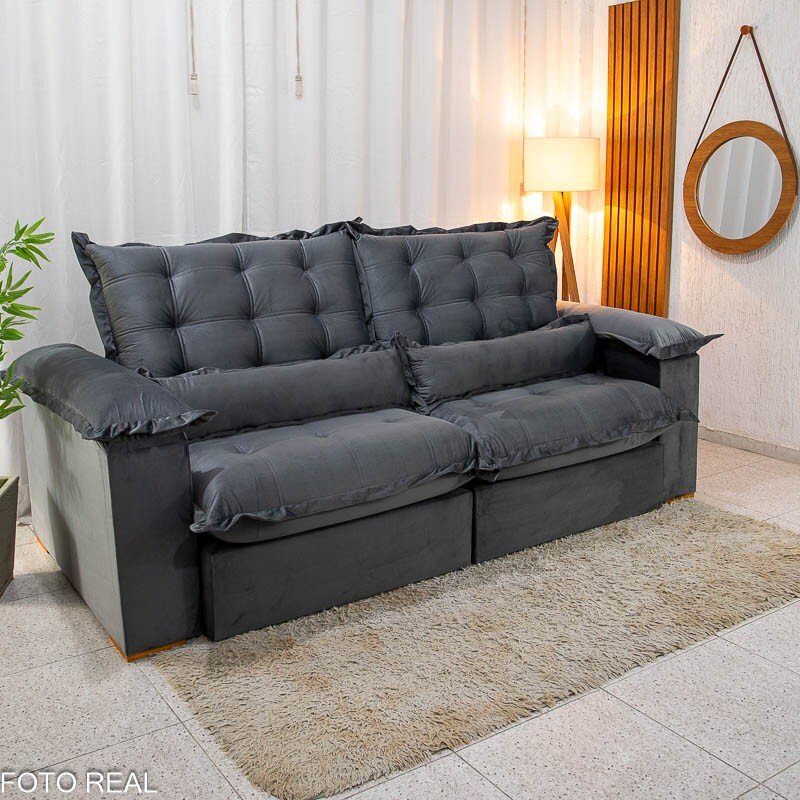 Sofá Retrátil Reclinável Maldivas 2.30m Veludo Grafite A15 - D28 Pró Aditivada - Imagem 4