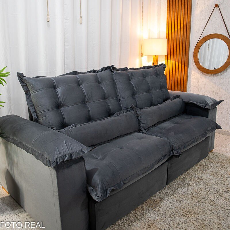Sofá Retrátil Reclinável Maldivas 2.30m Veludo Grafite A15 - D28 Pró Aditivada - Imagem 6