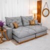 Sofá Retrátil Reclinável Malibu 2.50m Linho Cinza 1008 - D33 e Molas Ensacadas