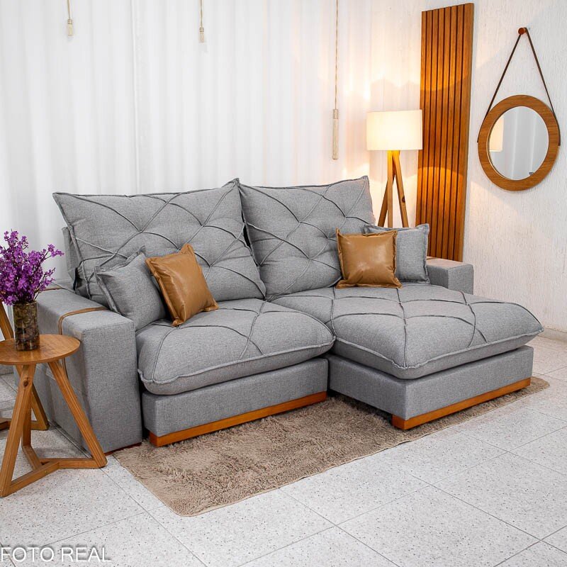Sofá Retrátil Reclinável Malibu 2.50m Linho Cinza 1008 - D33 e Molas Ensacadas - Imagem 2